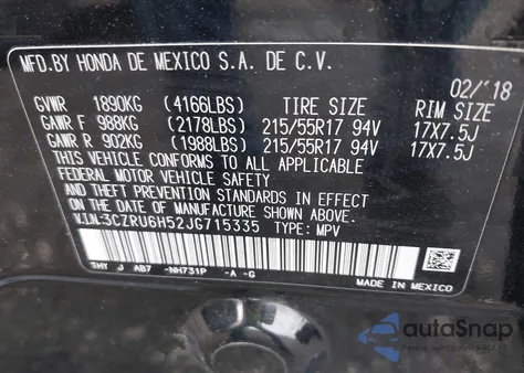 2018 Honda Hr-V Ex z USA, uszkodzony, nr VIN 3CZRU6H52JG715335